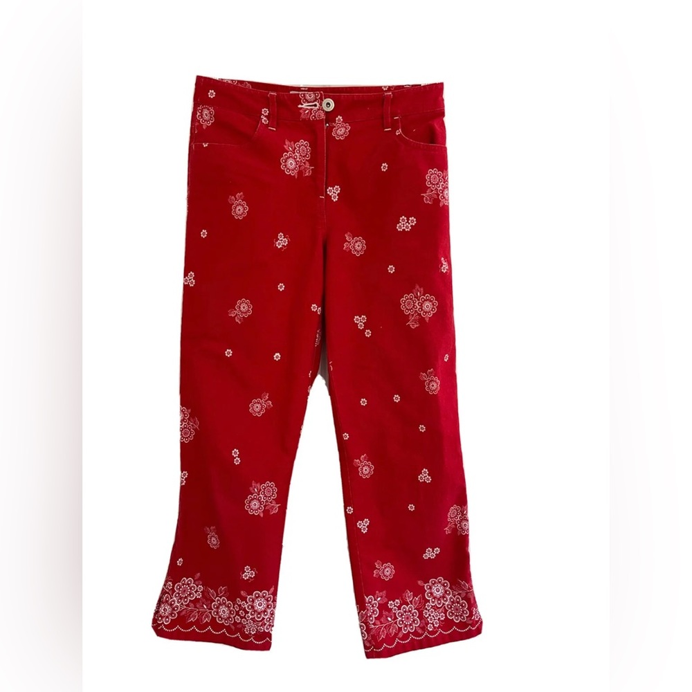 Ann Taylor LOFT Red Floral Print Capri Jeans Size 0